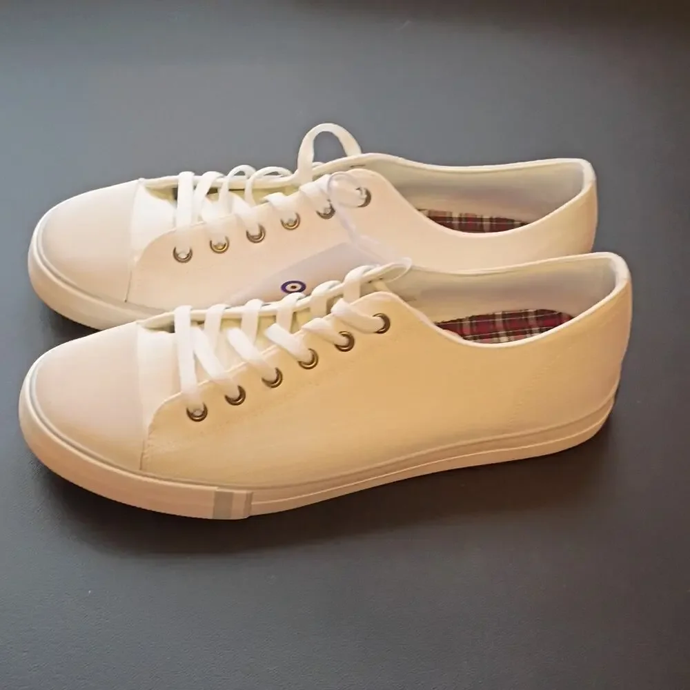 Ben Sherman White Canvas Lace-Up Sneakers Memory Foam Men's US 10.5